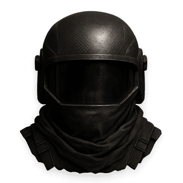 Front view realistic inventory icon of a standalone carbon fiber helmet, crafted with dark, moody textures and post-apocalyptic wear.
