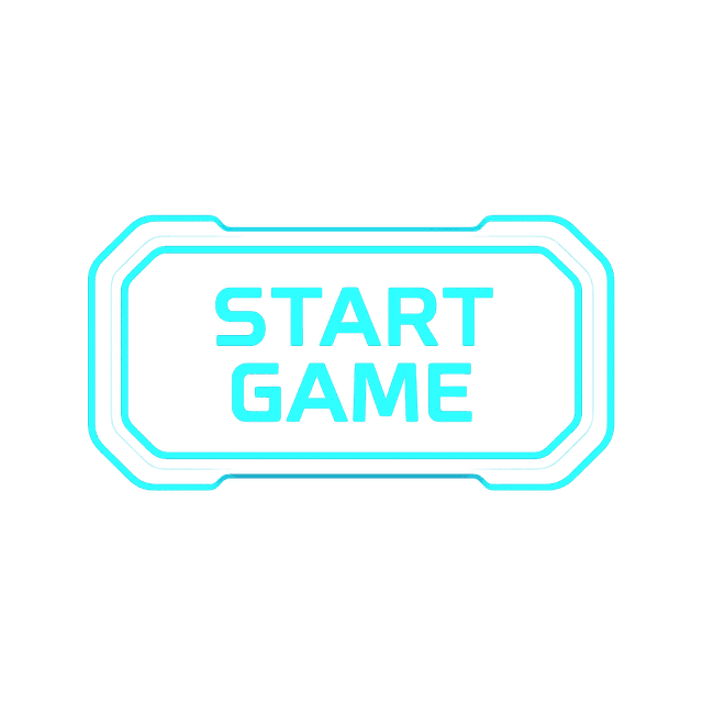 A front-facing, flat vector 'Start Game' button styled for a sci-fi interface, featuring a sleek metallic surface, glowing neon-blue edges, and a soft animated glow effect. Ideal for futuristic menus or HUDs.