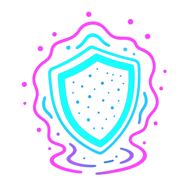 3/4 view cel-shaded sci-fi buff icon depicting a shimmering shield aura, glowing with neon accents and sleek futuristic energy patterns.