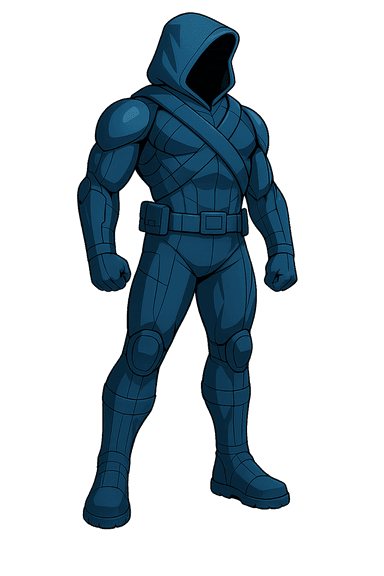 A side-scroller view of a cel-shaded stealth suit crafted from adaptive fiber, designed to shift its cool, muted tones based on surrounding light. Ideal for stealth-focused game characters in low-visibility environments.