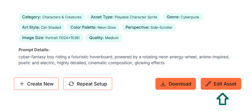 Screenshot of the Edit Asset workflow.